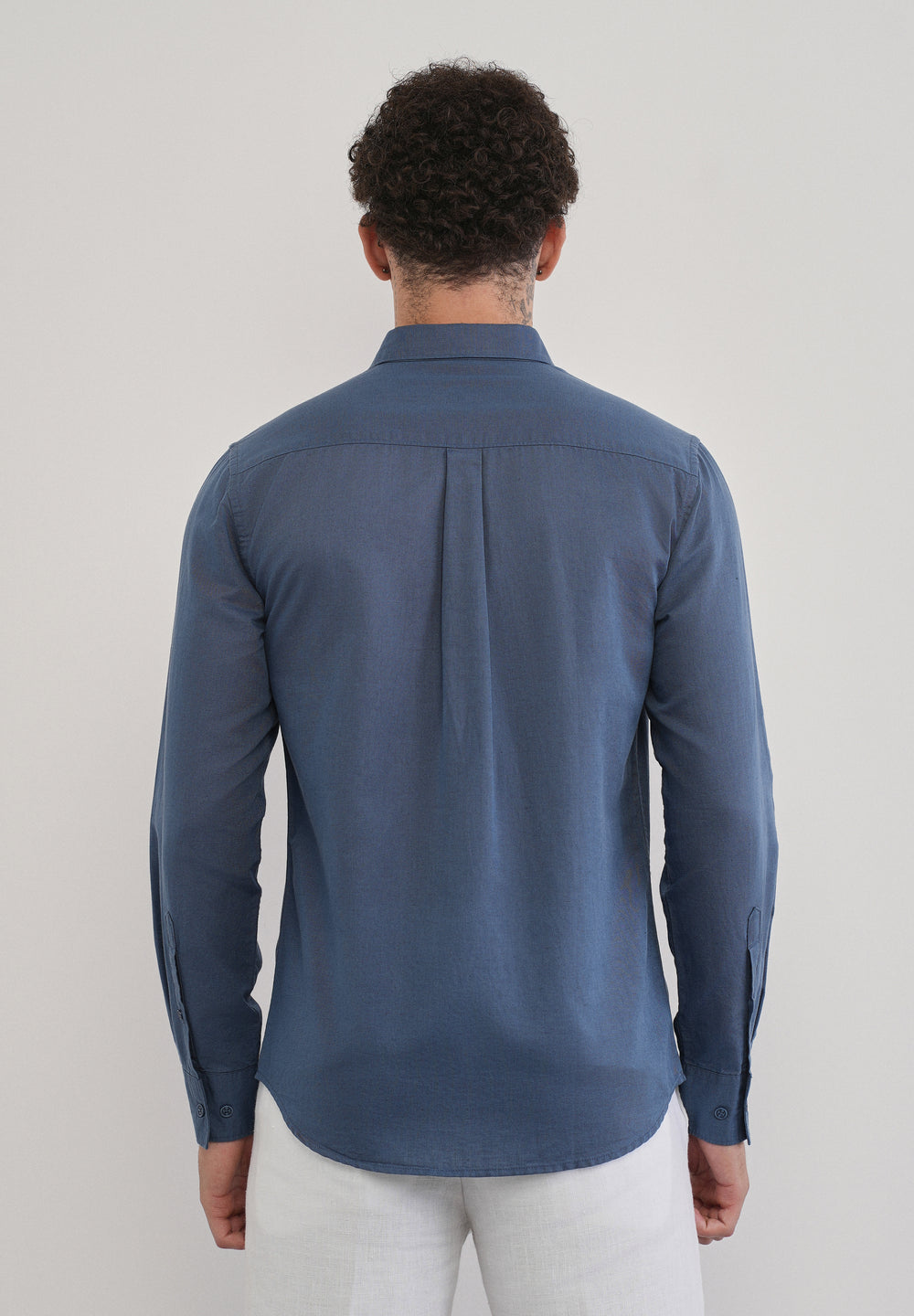 Yale Blue Cotton Linen Flap Pocket Shirt