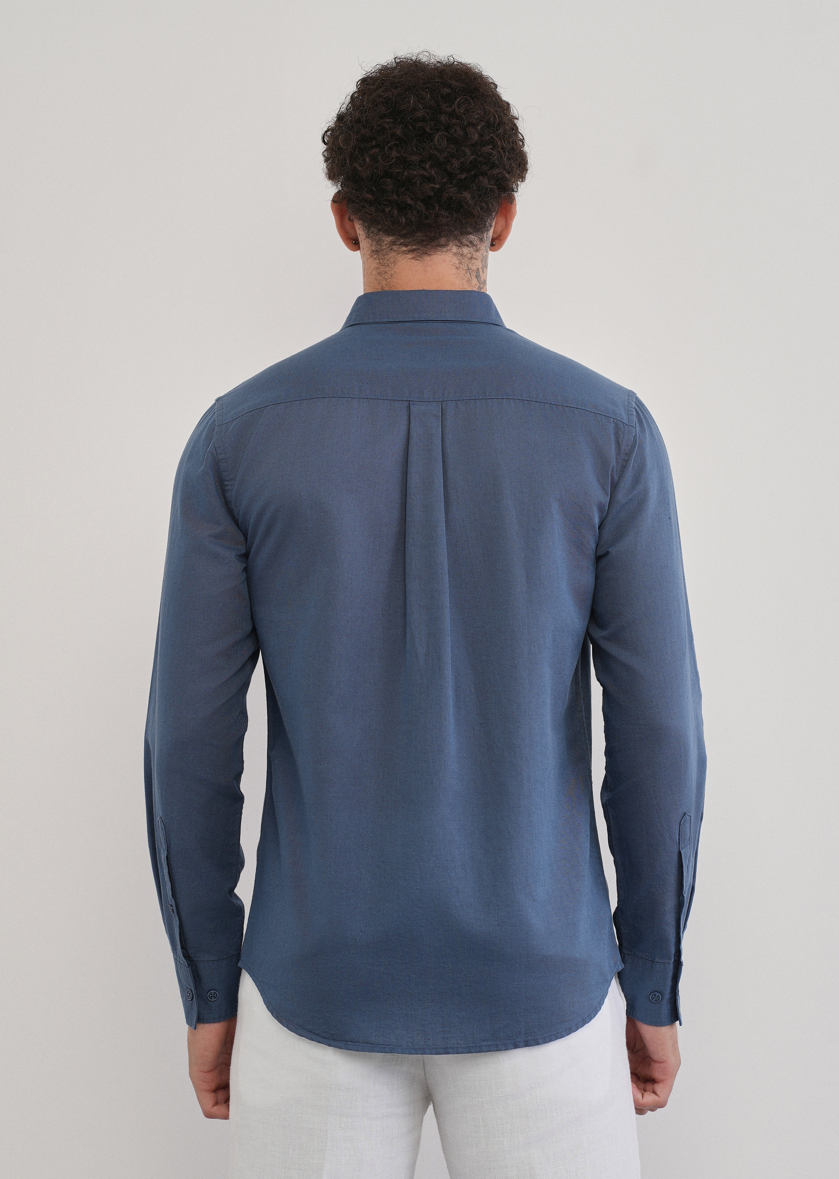 Yale Blue Cotton Linen Flap Pocket Shirt