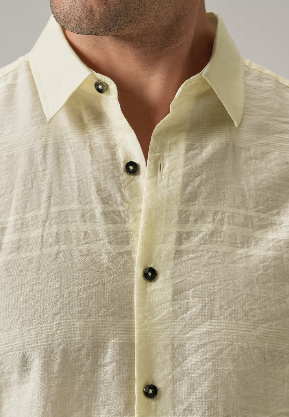 Yellow Crinkled Self Stripe Shirt