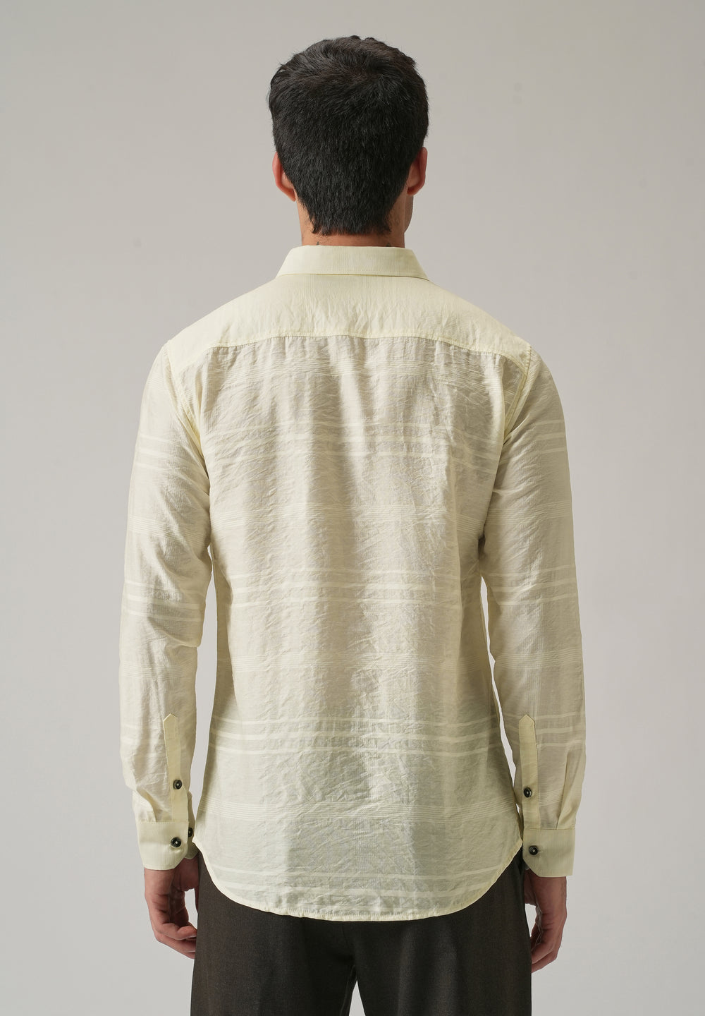 Yellow Crinkled Self Stripe Shirt