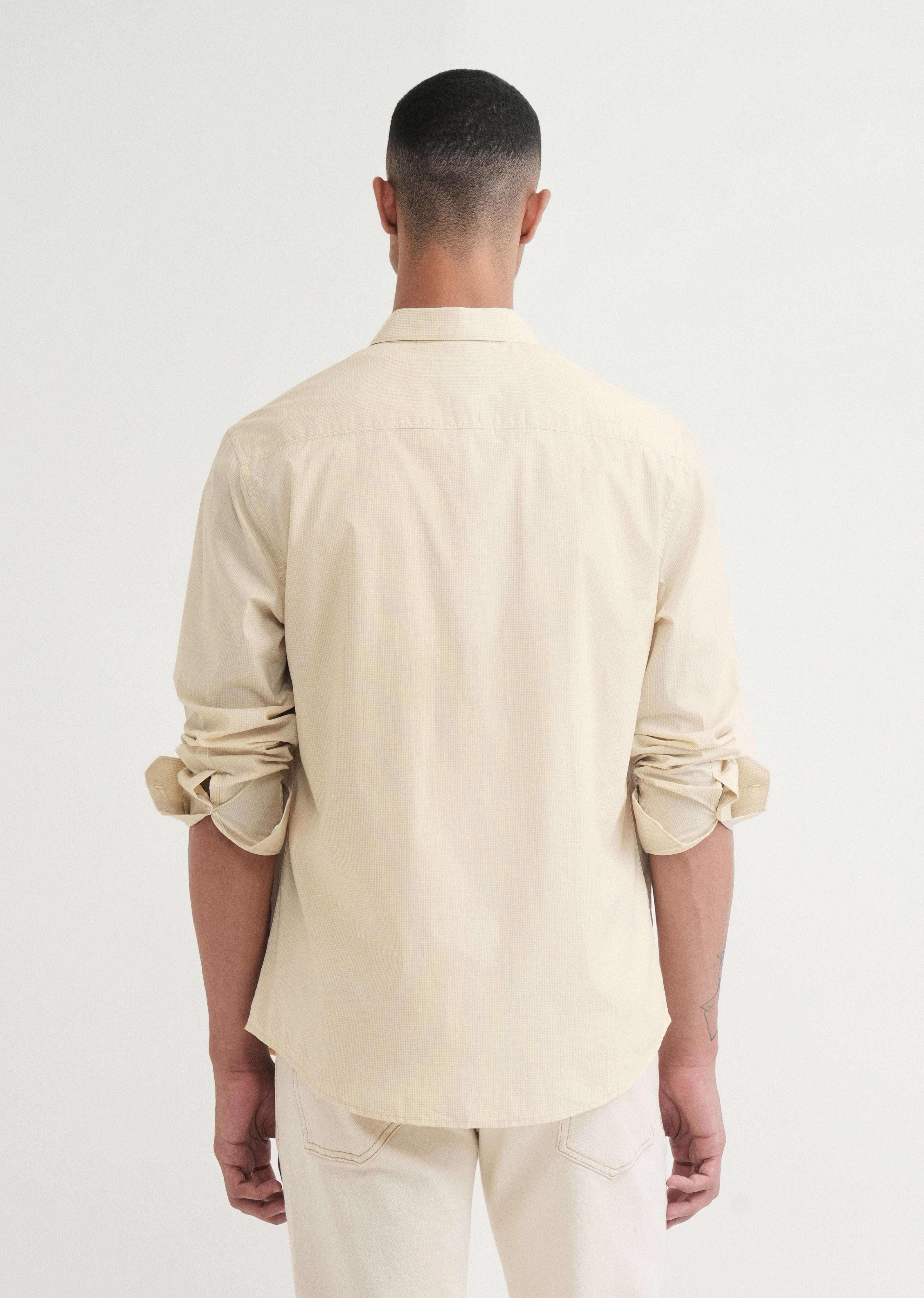Beige Placement Print Cotton Shirt