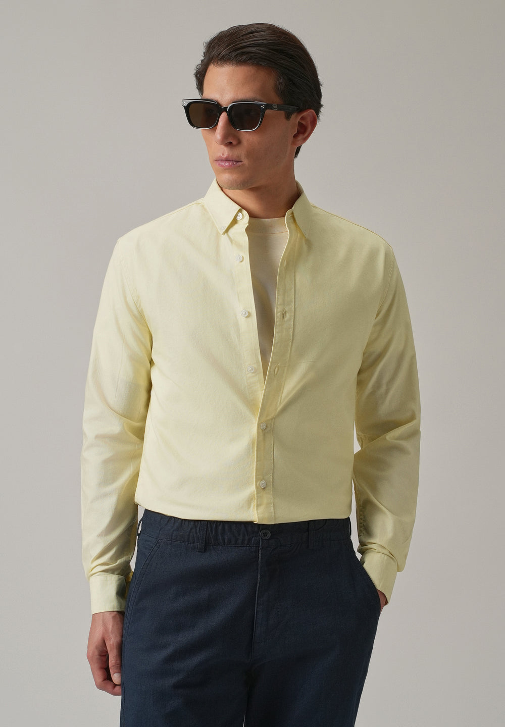 Yellow Plain Elbow Patch Oxford Shirt
