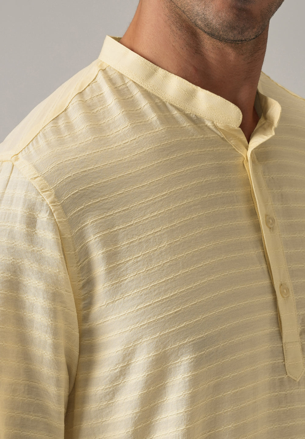 Yellow Nylon Self Stripe Kurta