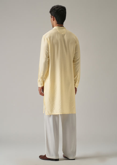 Yellow Nylon Self Stripe Kurta