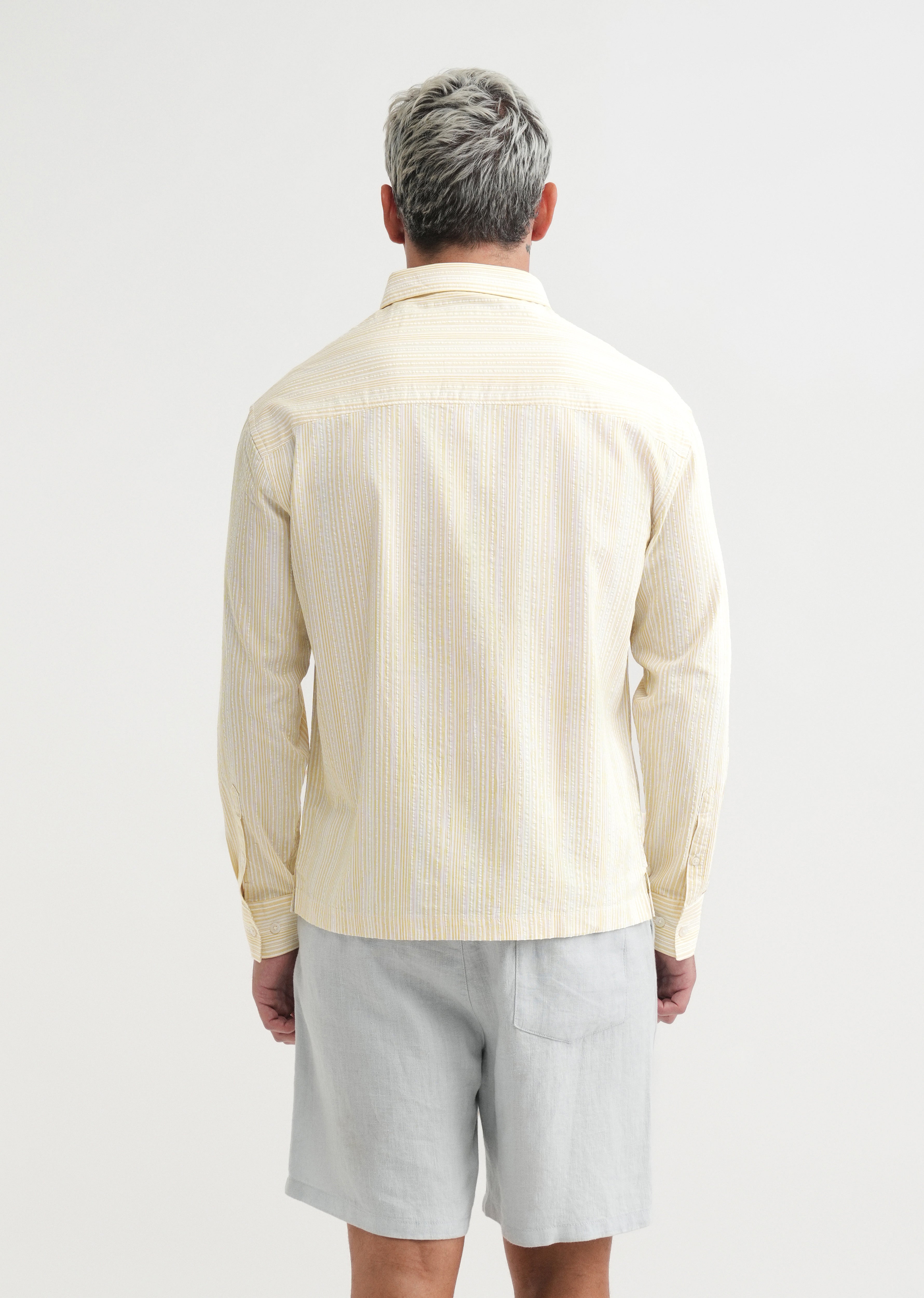 Yellow Textured Vertical Stripe Shirt