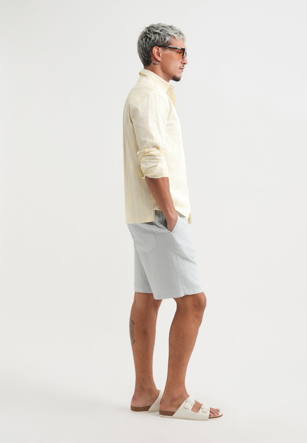 Yellow Textured Vertical Stripe Shirt