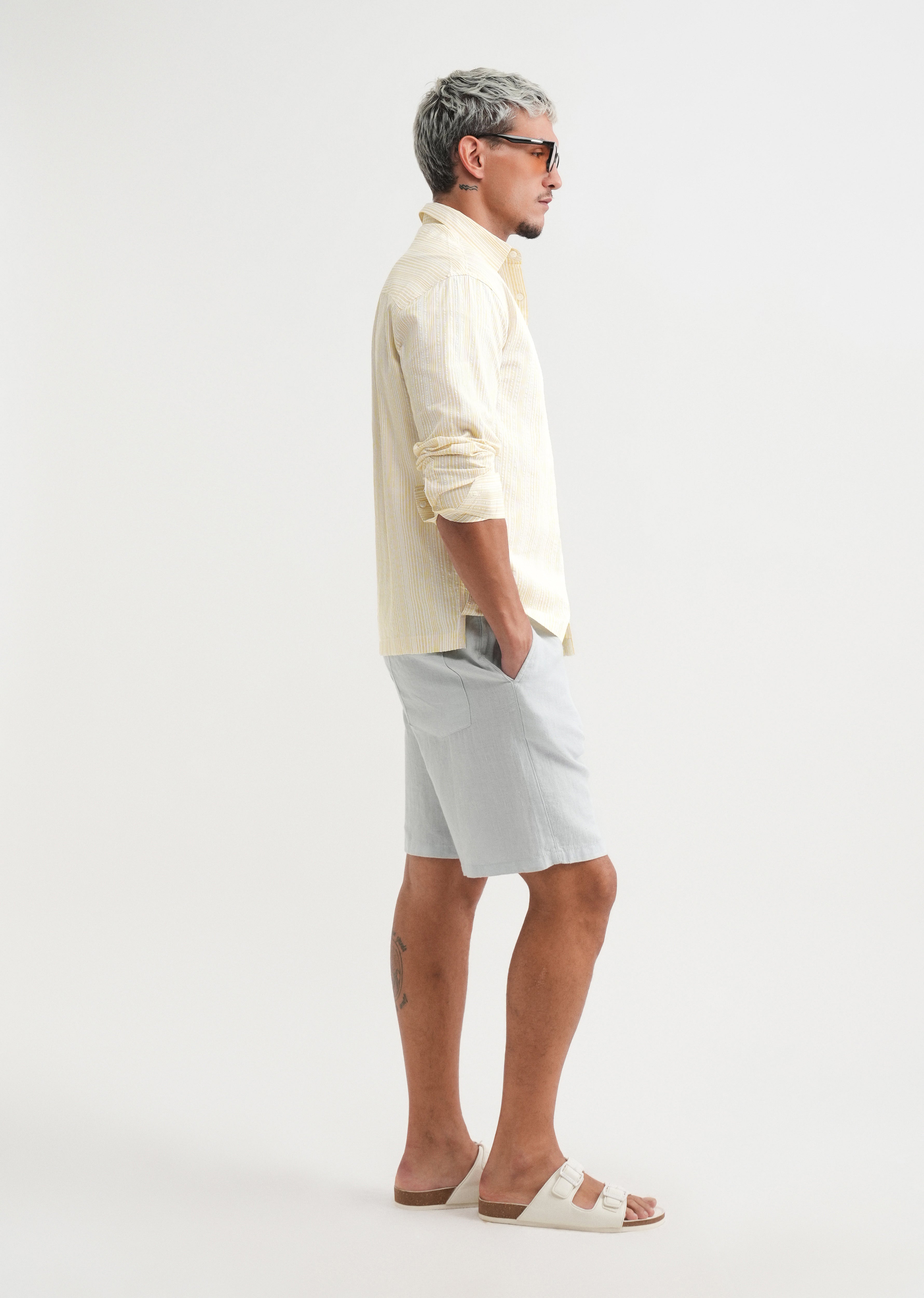 Yellow Textured Vertical Stripe Shirt