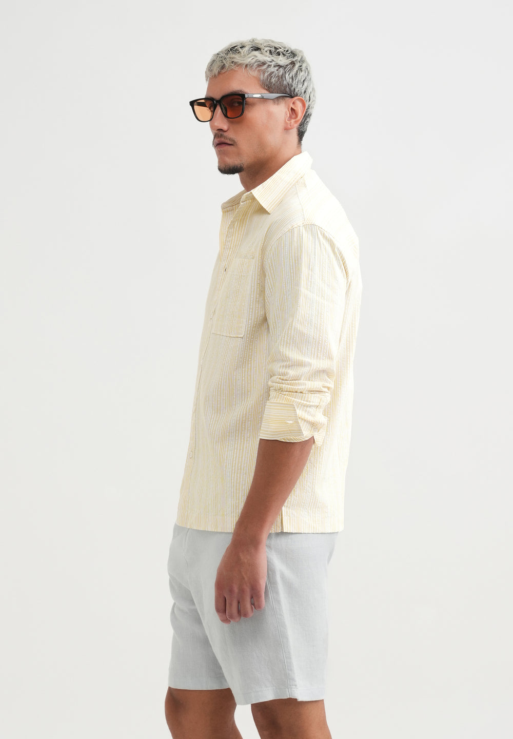 Yellow Textured Vertical Stripe Shirt
