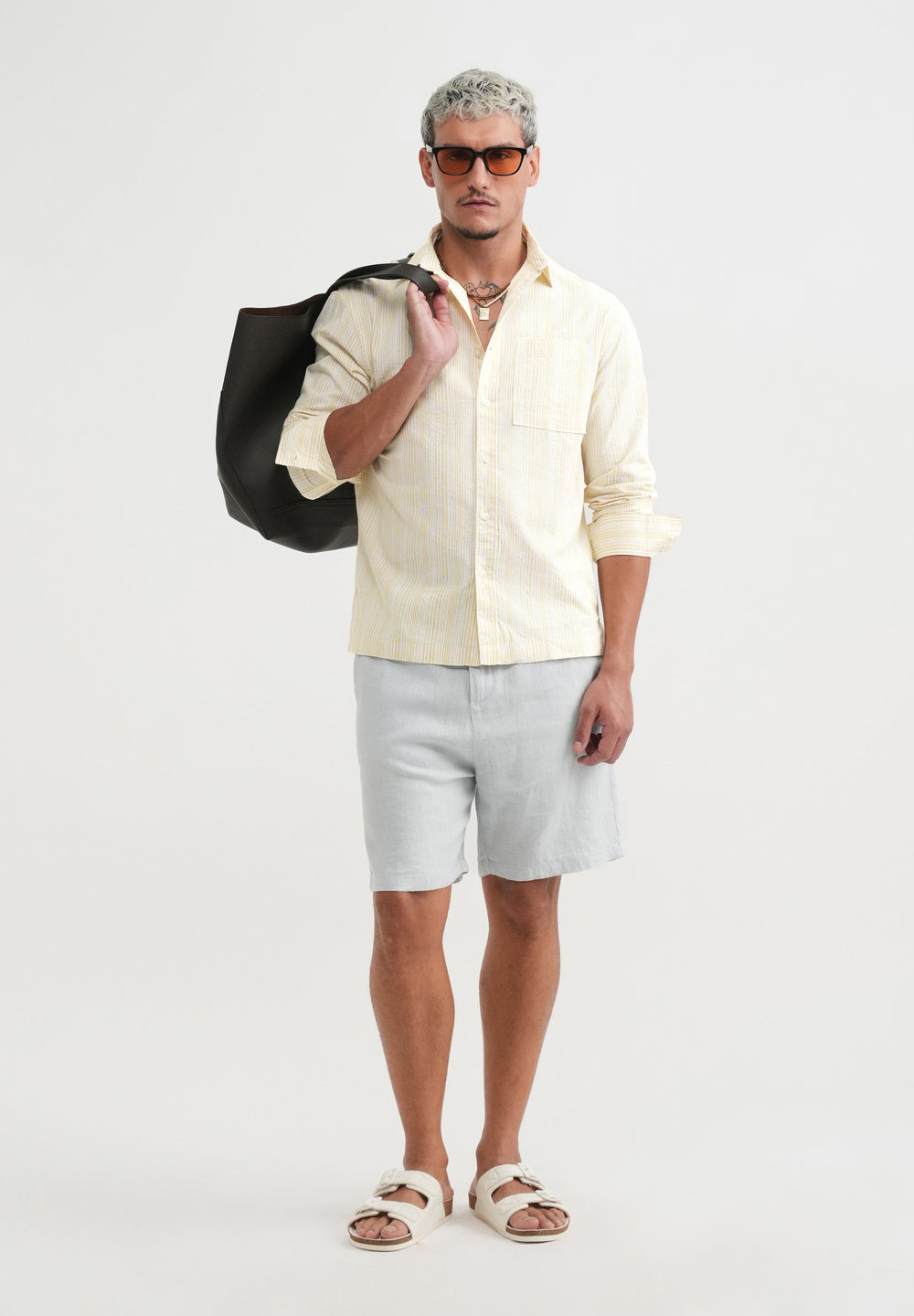 Yellow Textured Vertical Stripe Shirt