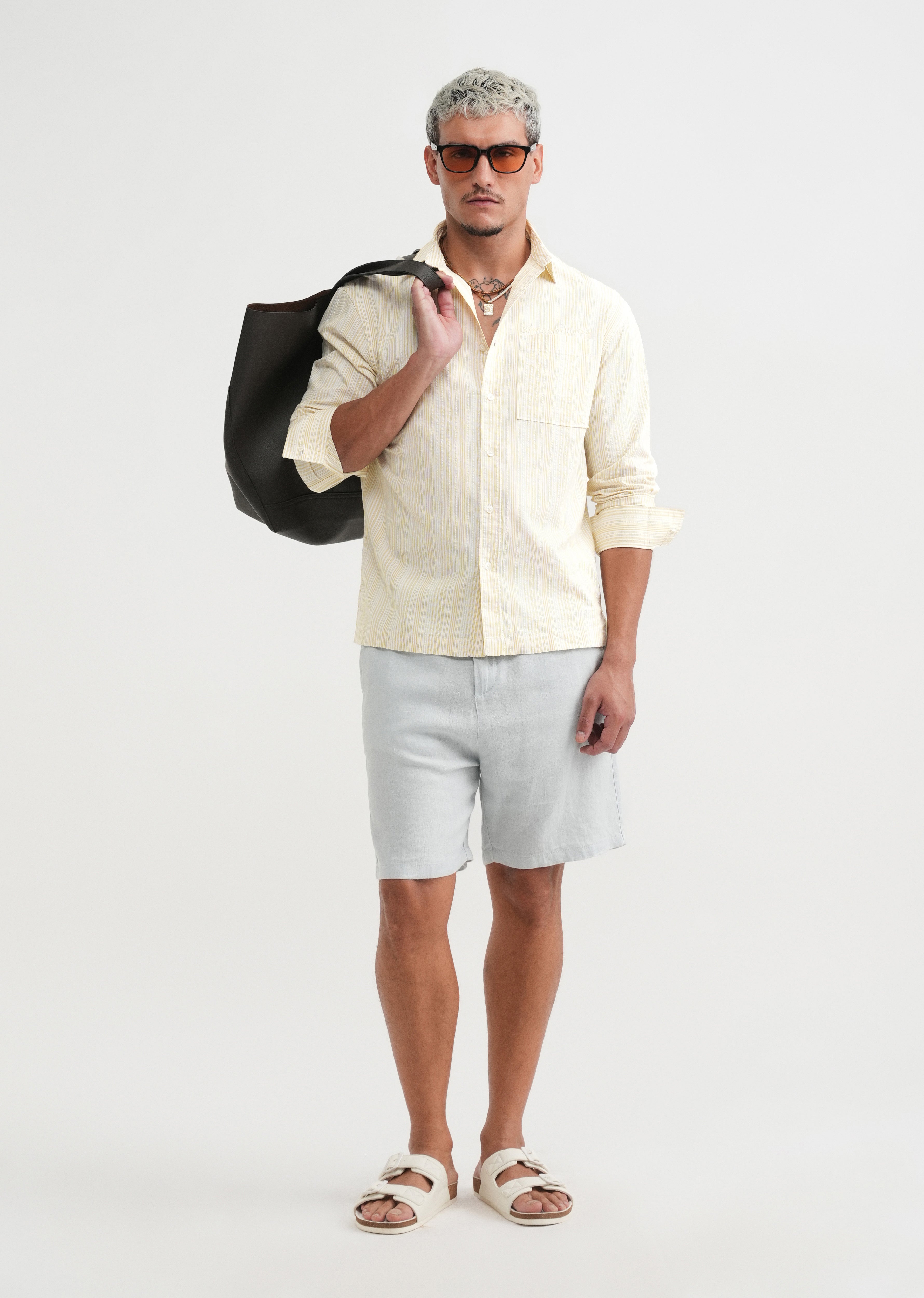 Yellow Textured Vertical Stripe Shirt