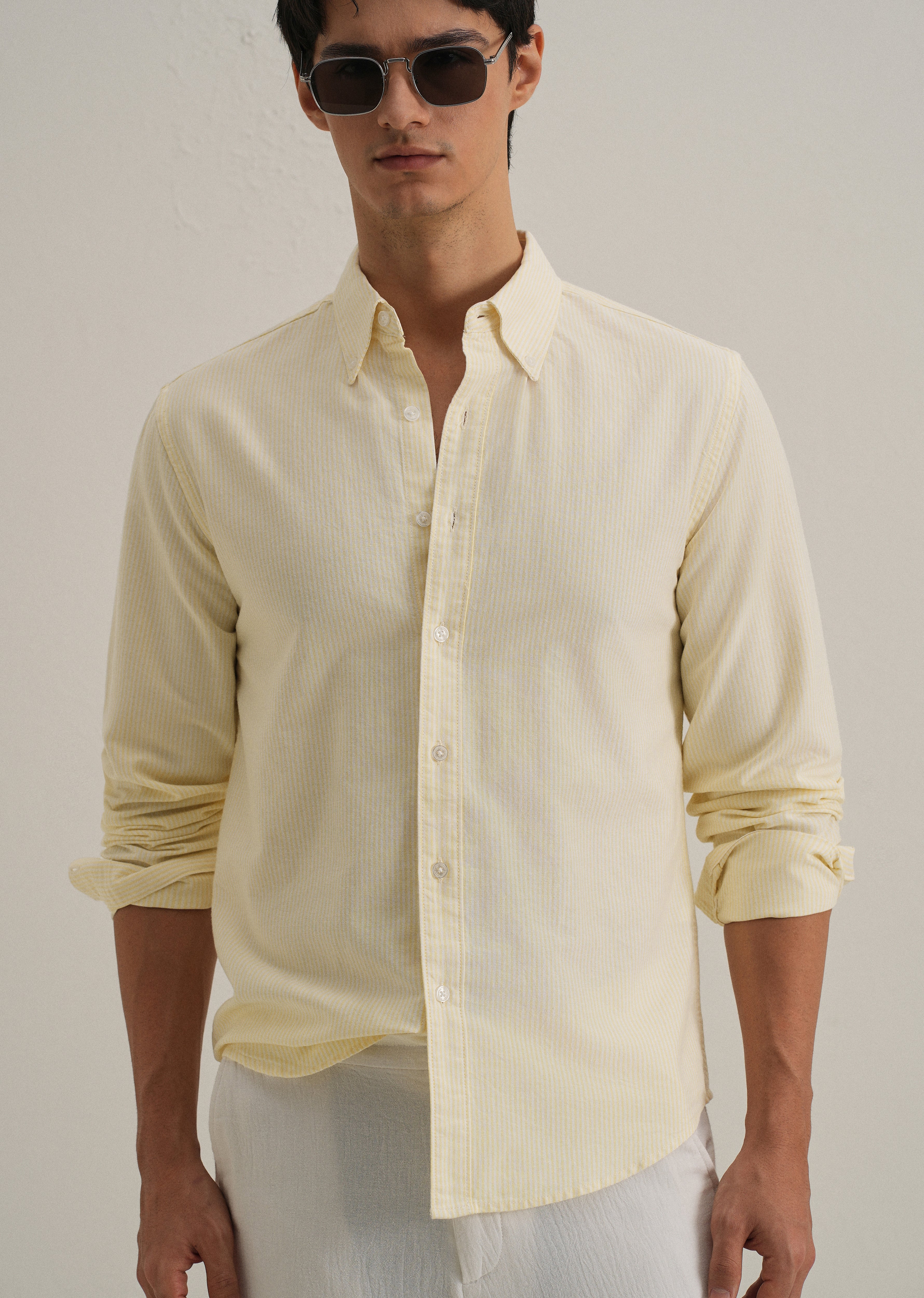 Yellow Vertical Striped Cotton Shirt
