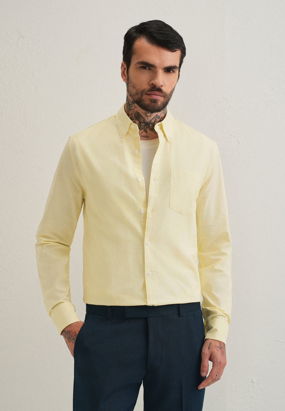 Yellow Plain Cotton Oxford Shirt
