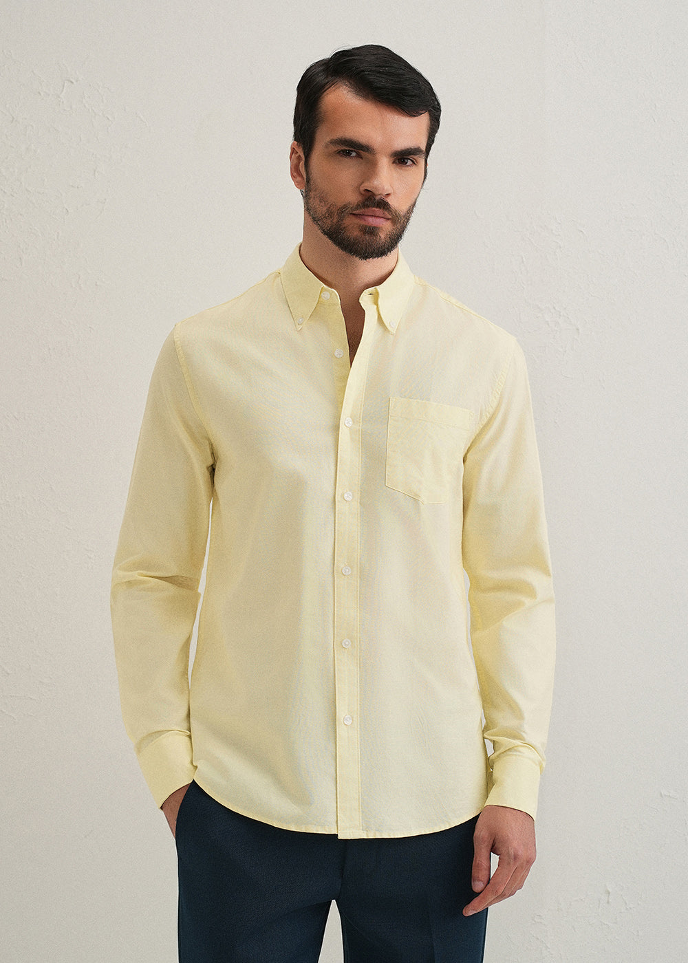 Yellow Plain Cotton Oxford Shirt