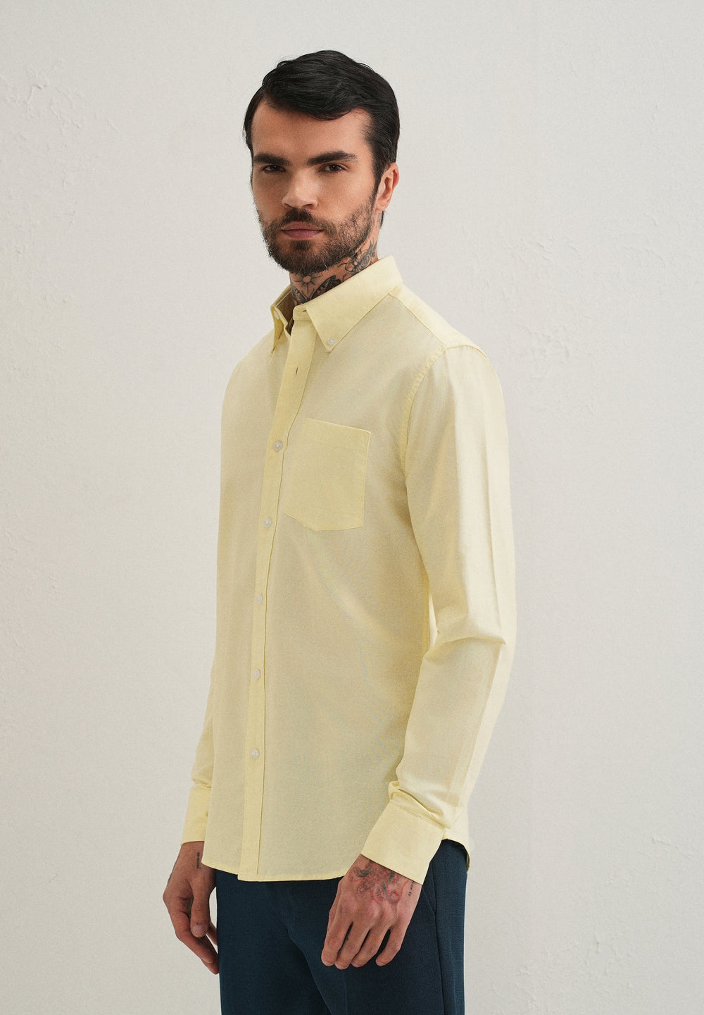 Yellow Plain Cotton Oxford Shirt