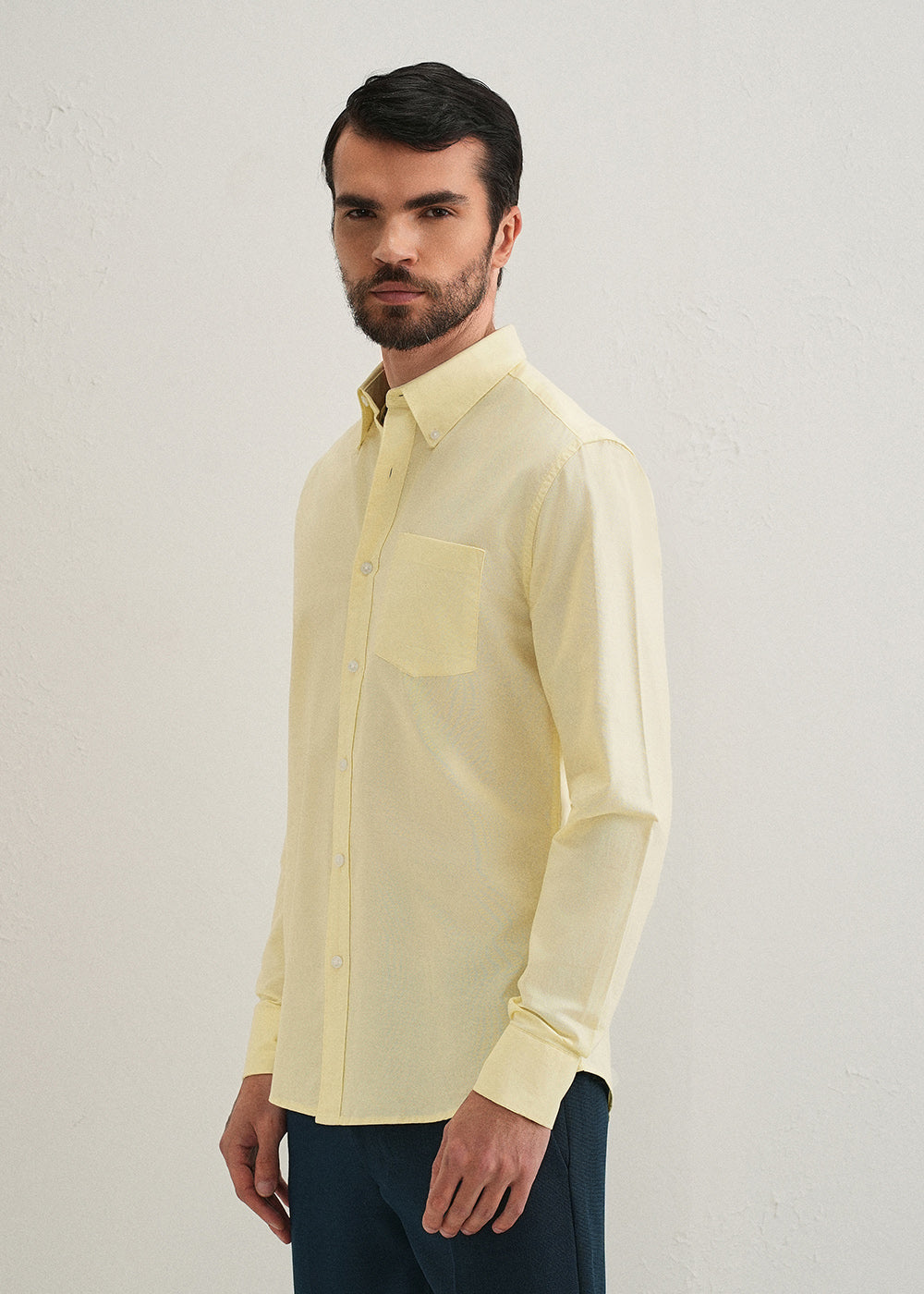 Yellow Plain Cotton Oxford Shirt
