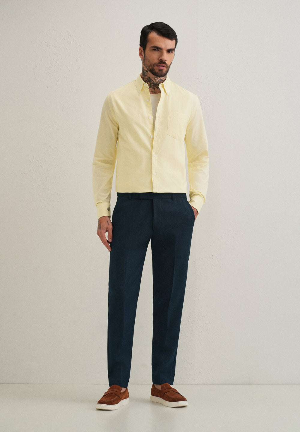 Yellow Plain Cotton Oxford Shirt