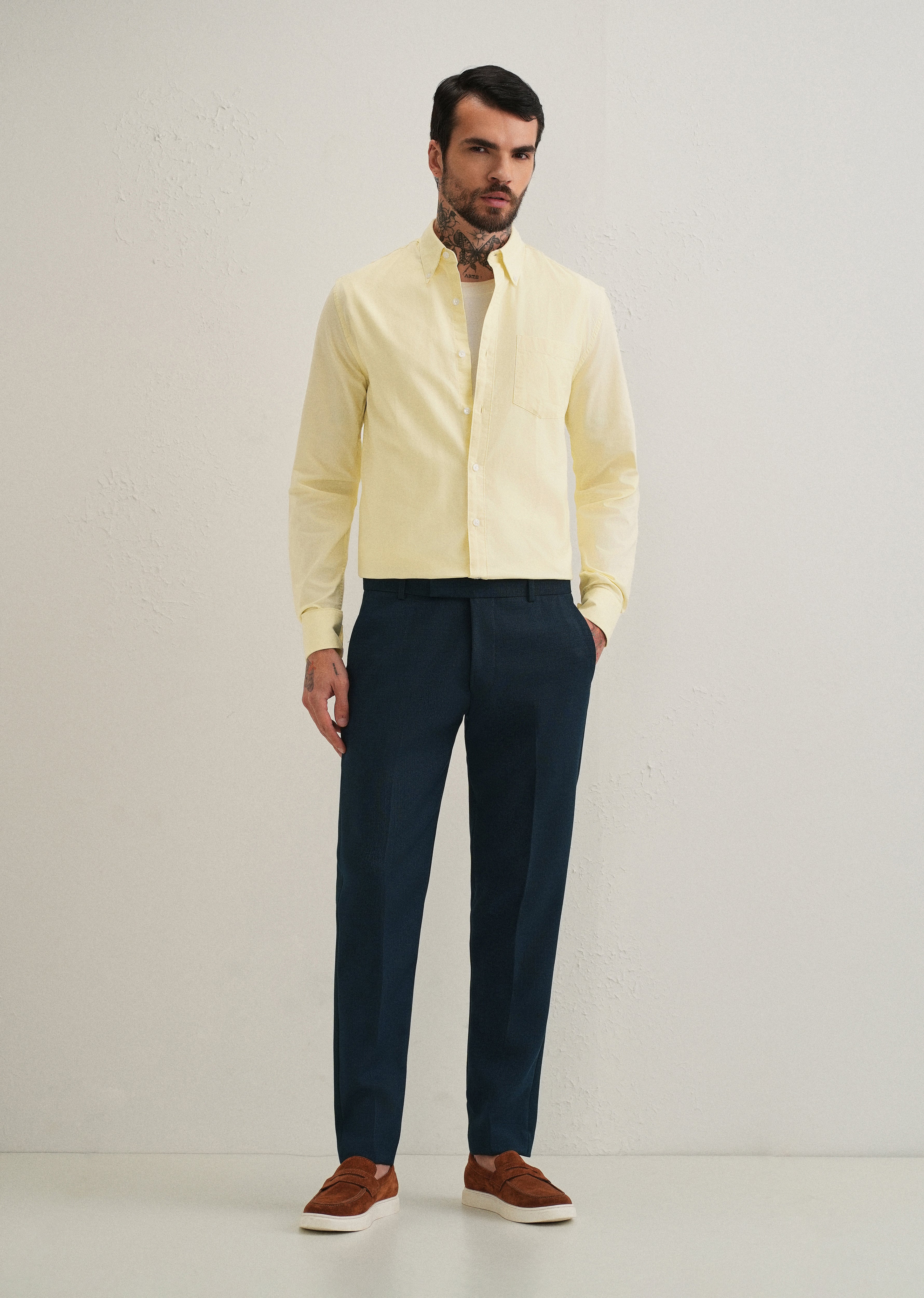Yellow Plain Cotton Oxford Shirt