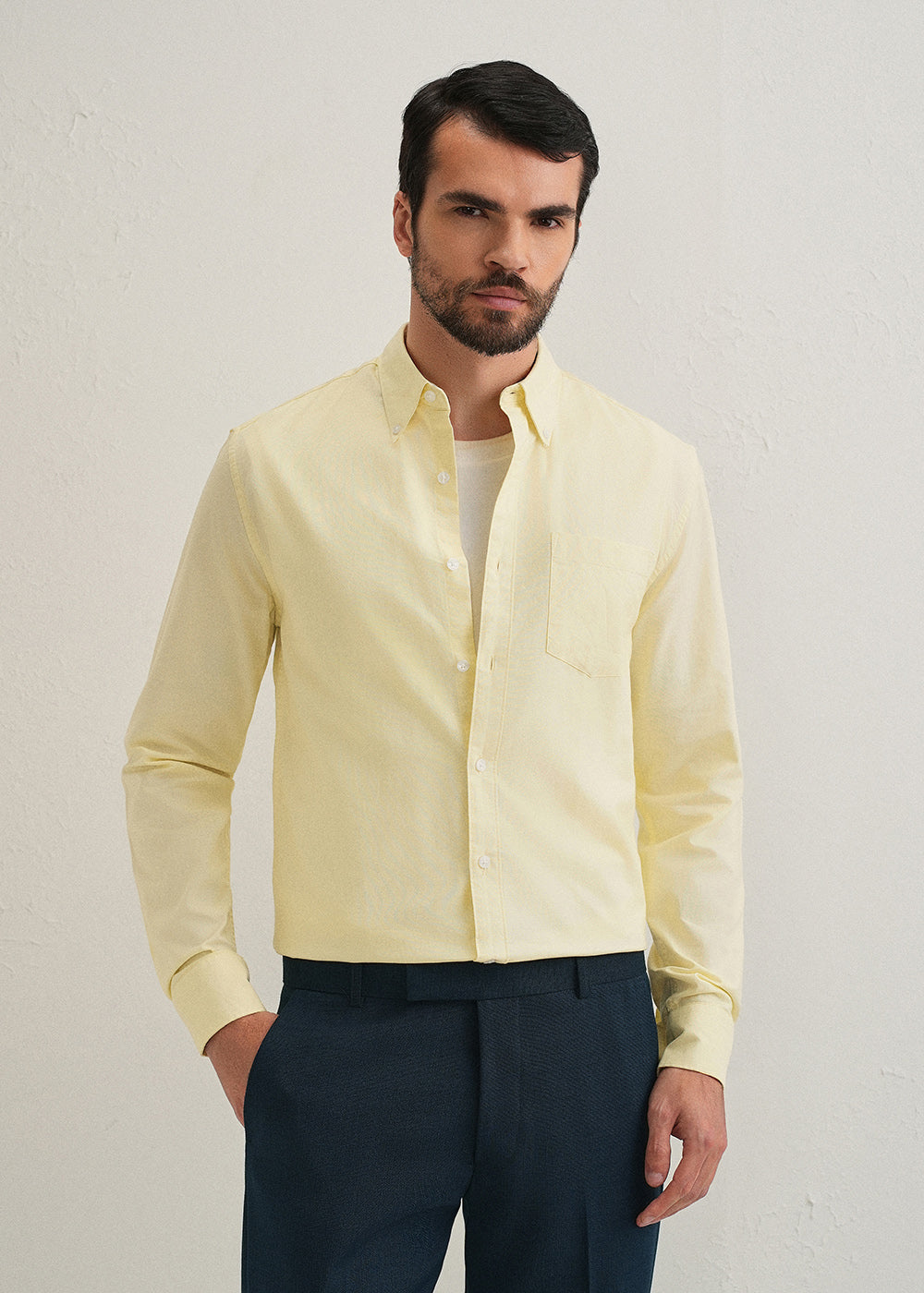 Yellow Plain Cotton Oxford Shirt