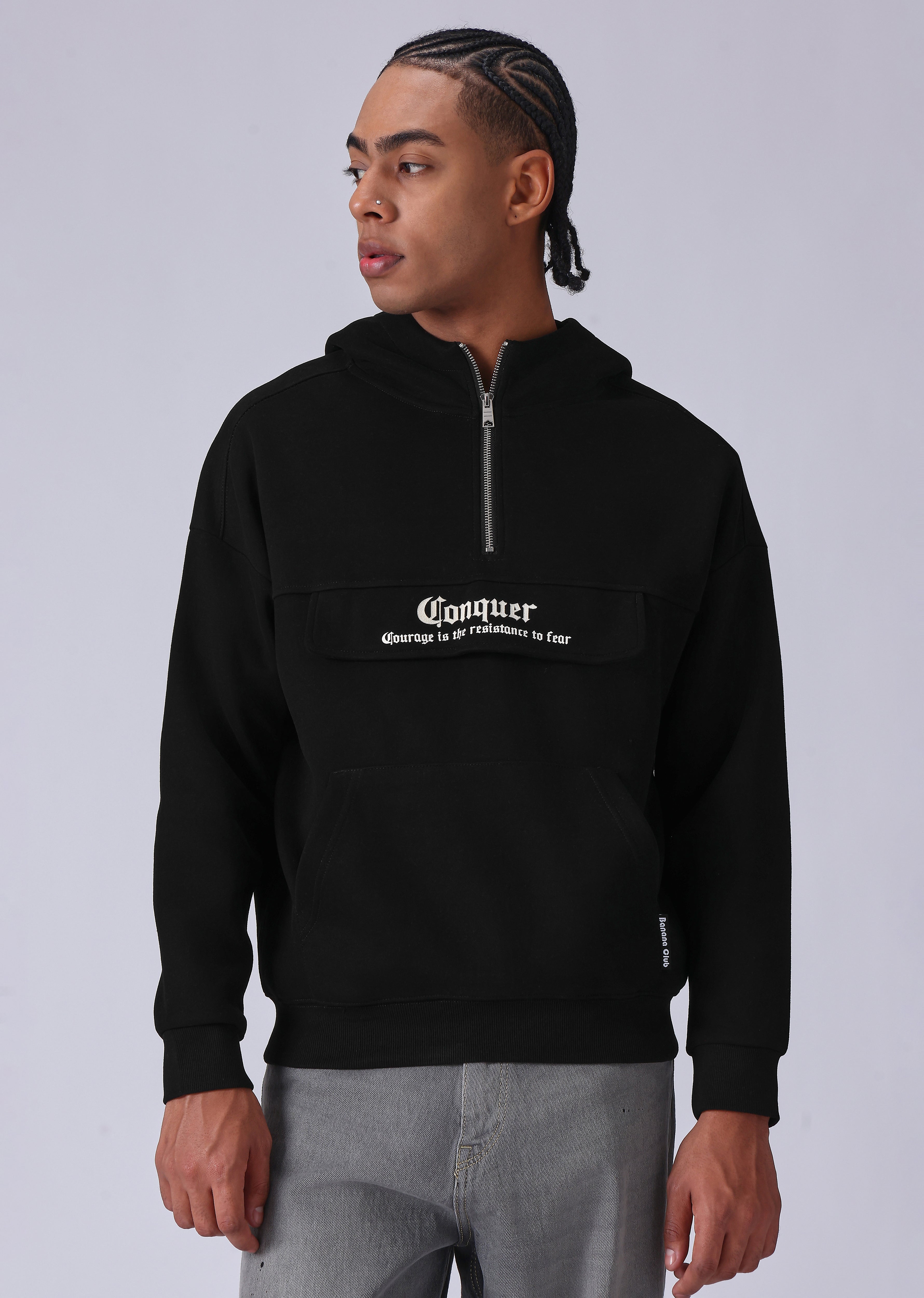 Zipped Style Black Hoodie