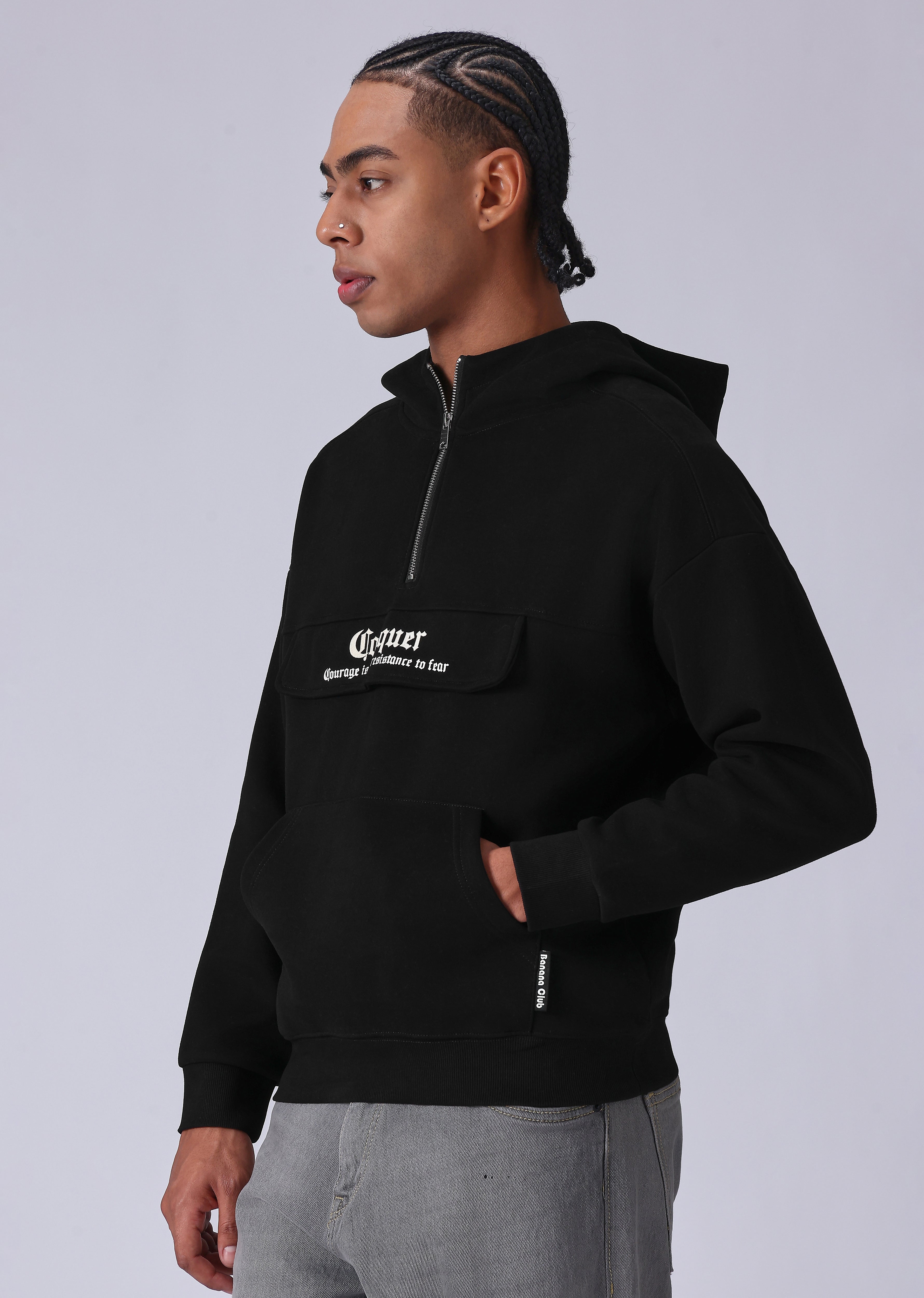 Zipped Style Black Hoodie