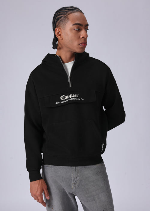 Zipped Style Black Hoodie