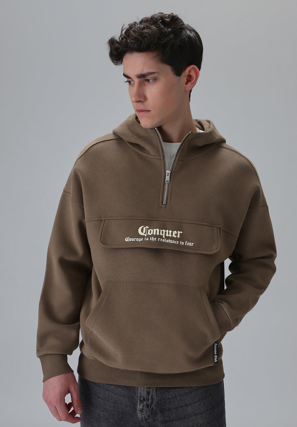Zipper Style Brown Hoodie
