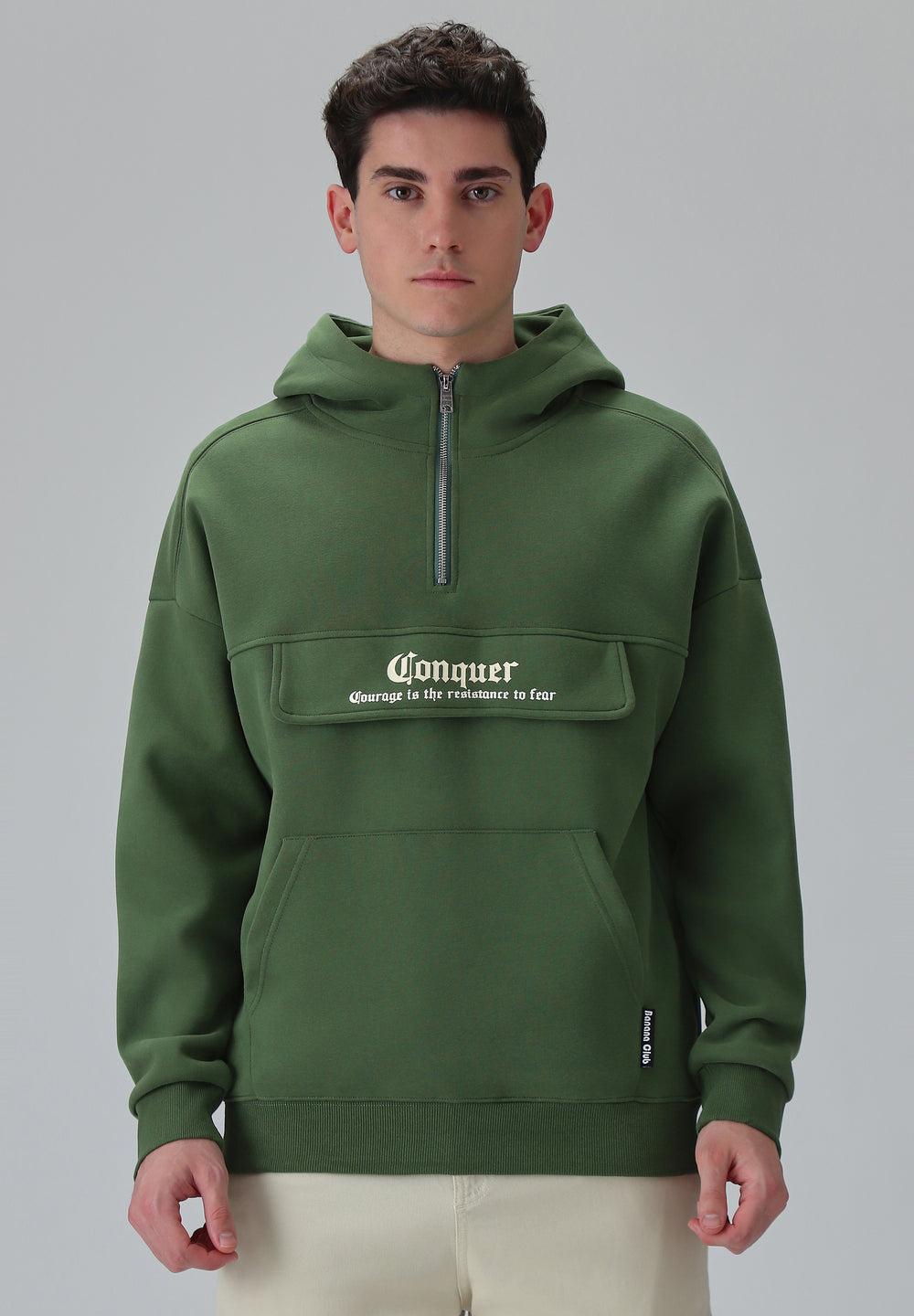 Zipper Style Green Hoodie