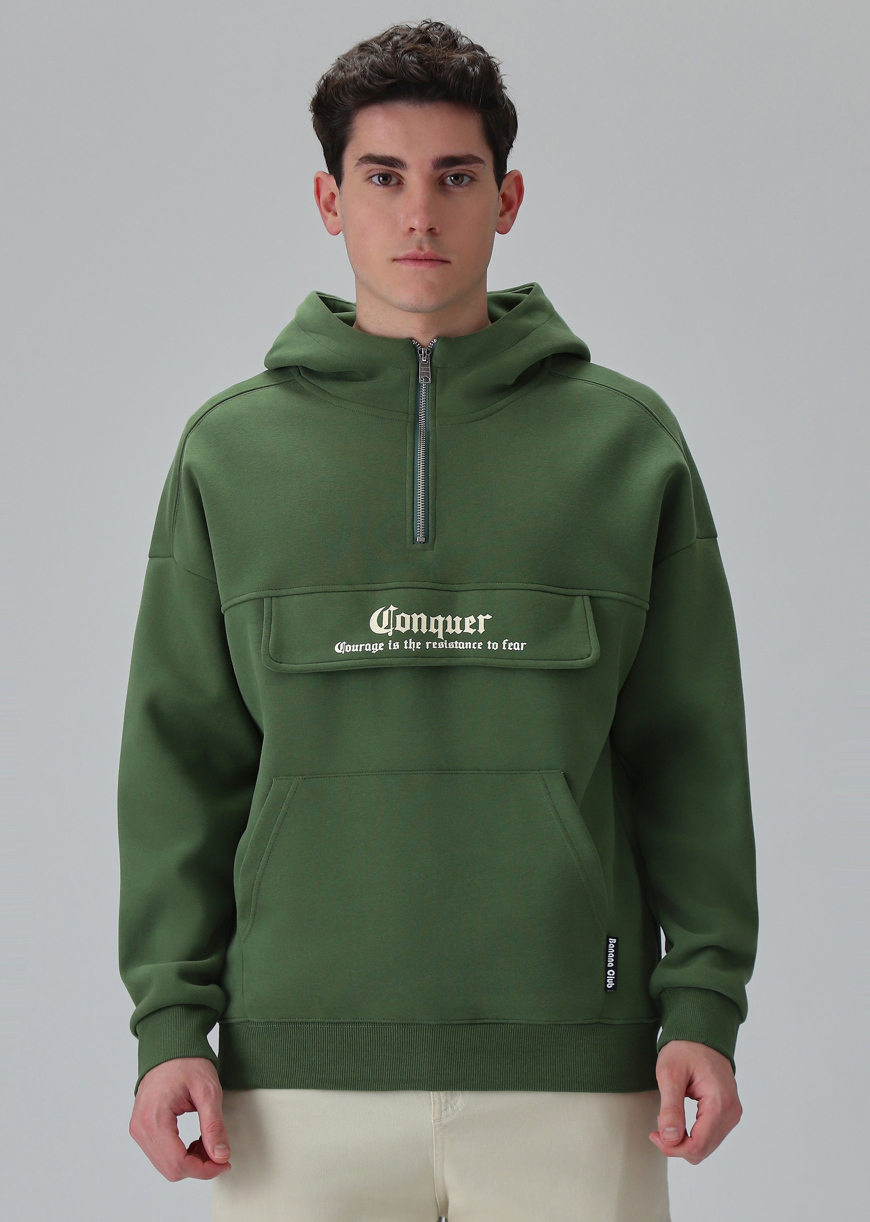 Zipper Style Green Hoodie