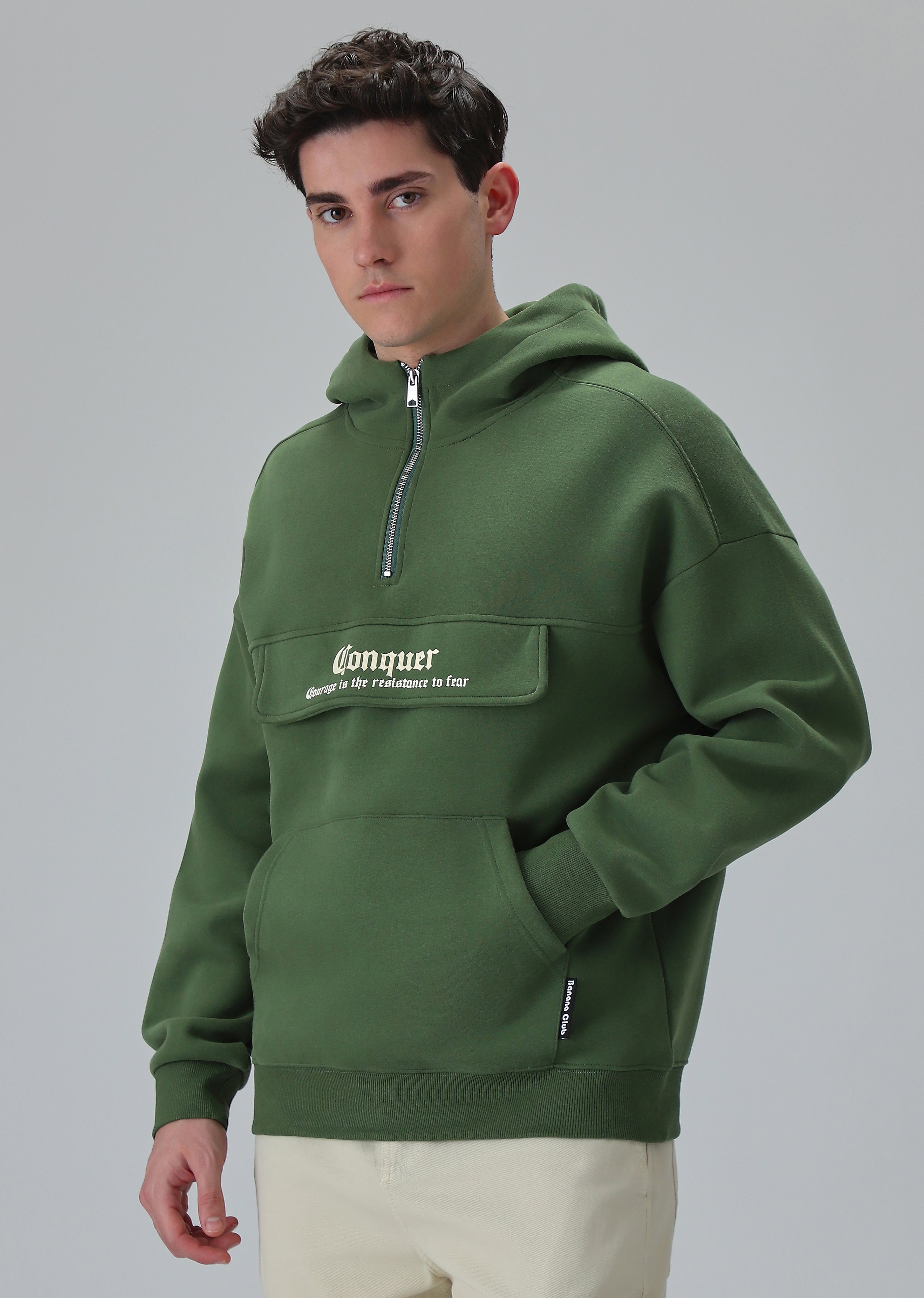 Zipper Style Green Hoodie