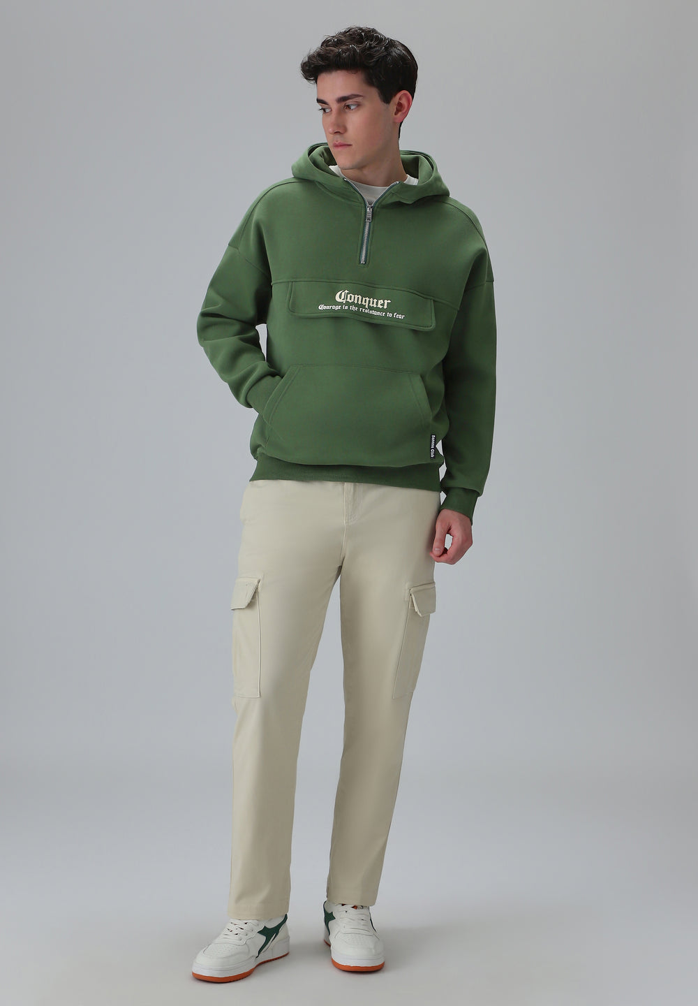 Zipper Style Green Hoodie