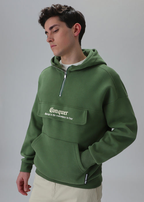 Zipper Style Green Hoodie