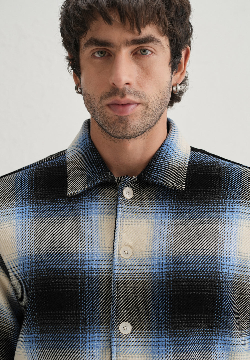 Blue Brushed Check Utility Shacket
