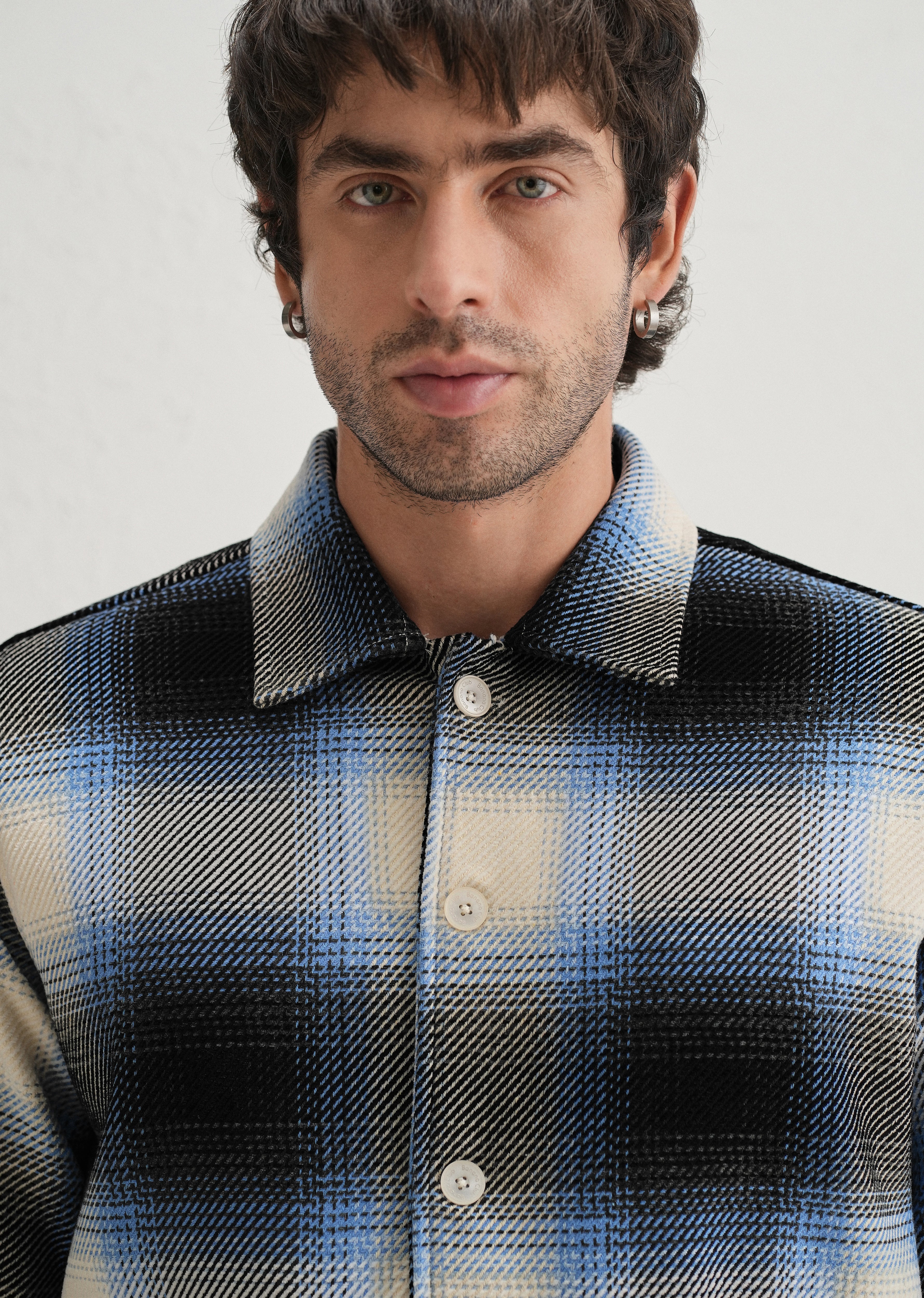 Blue Brushed Check Utility Shacket