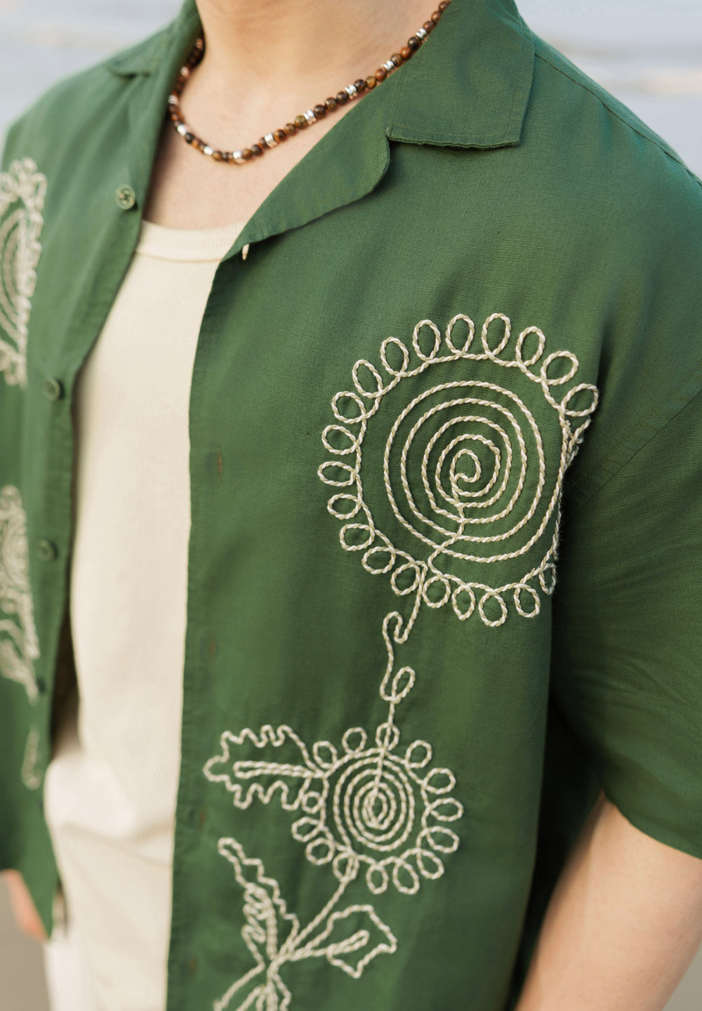 Green Floral Thread Work Shirt