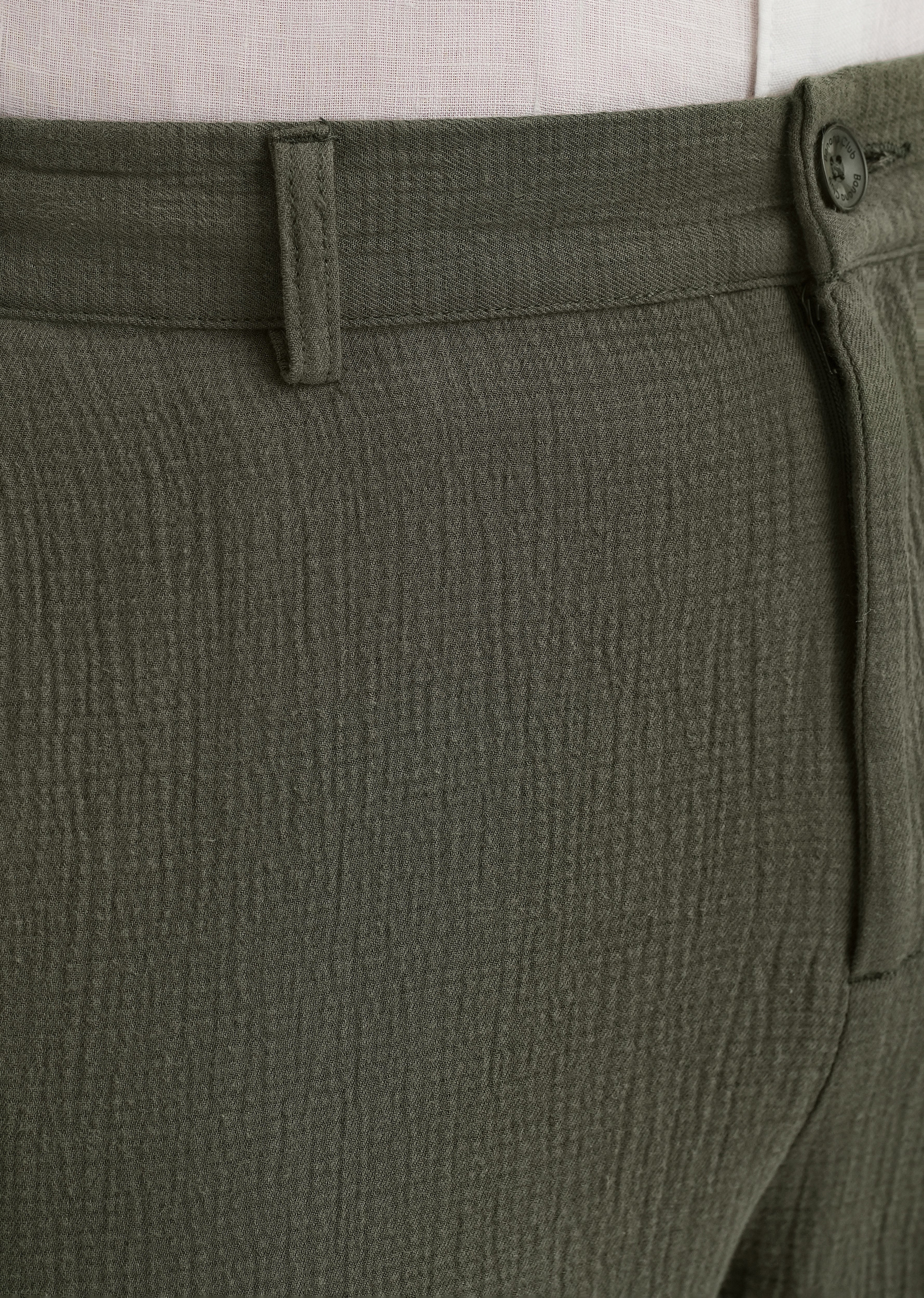 Olive Green Crinkled Cotton Trouser