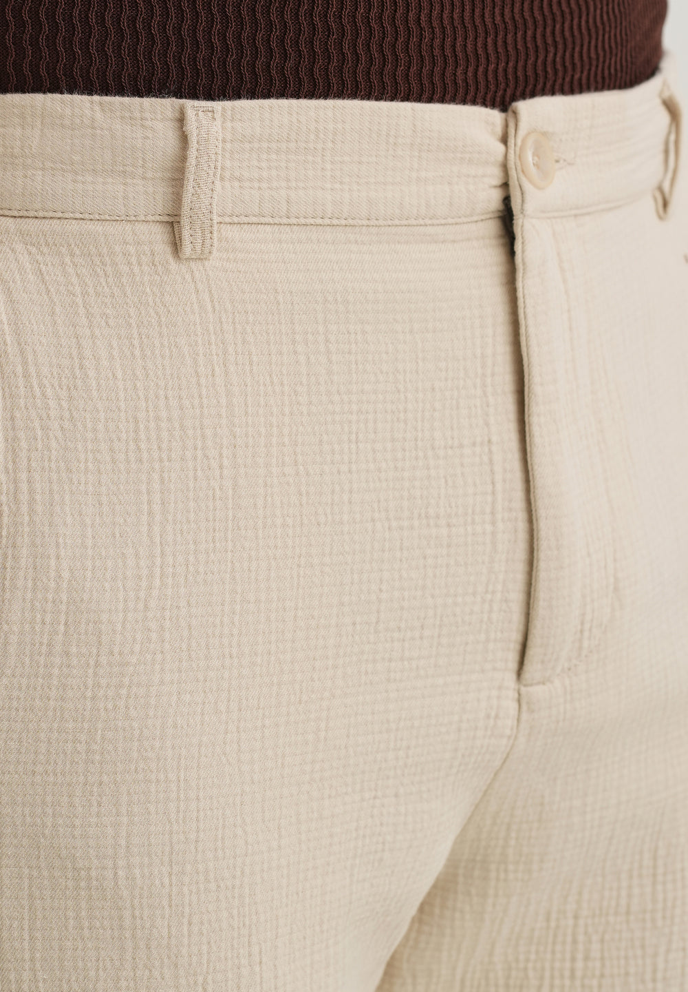 Ecru Crinkled Cotton Trouser