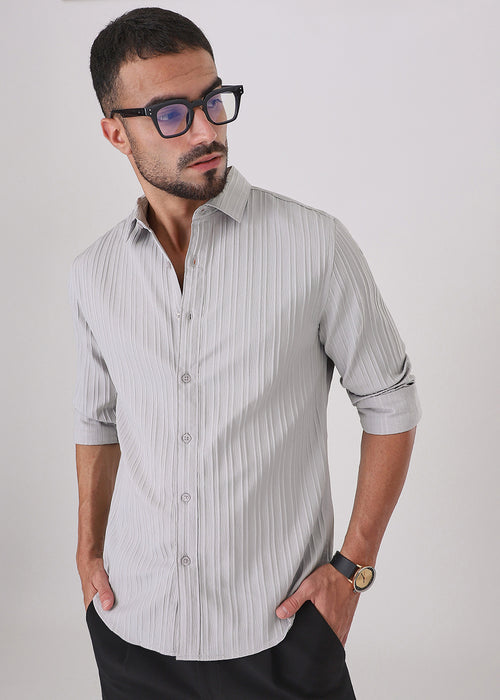 Light Grey Self Striped Shirt