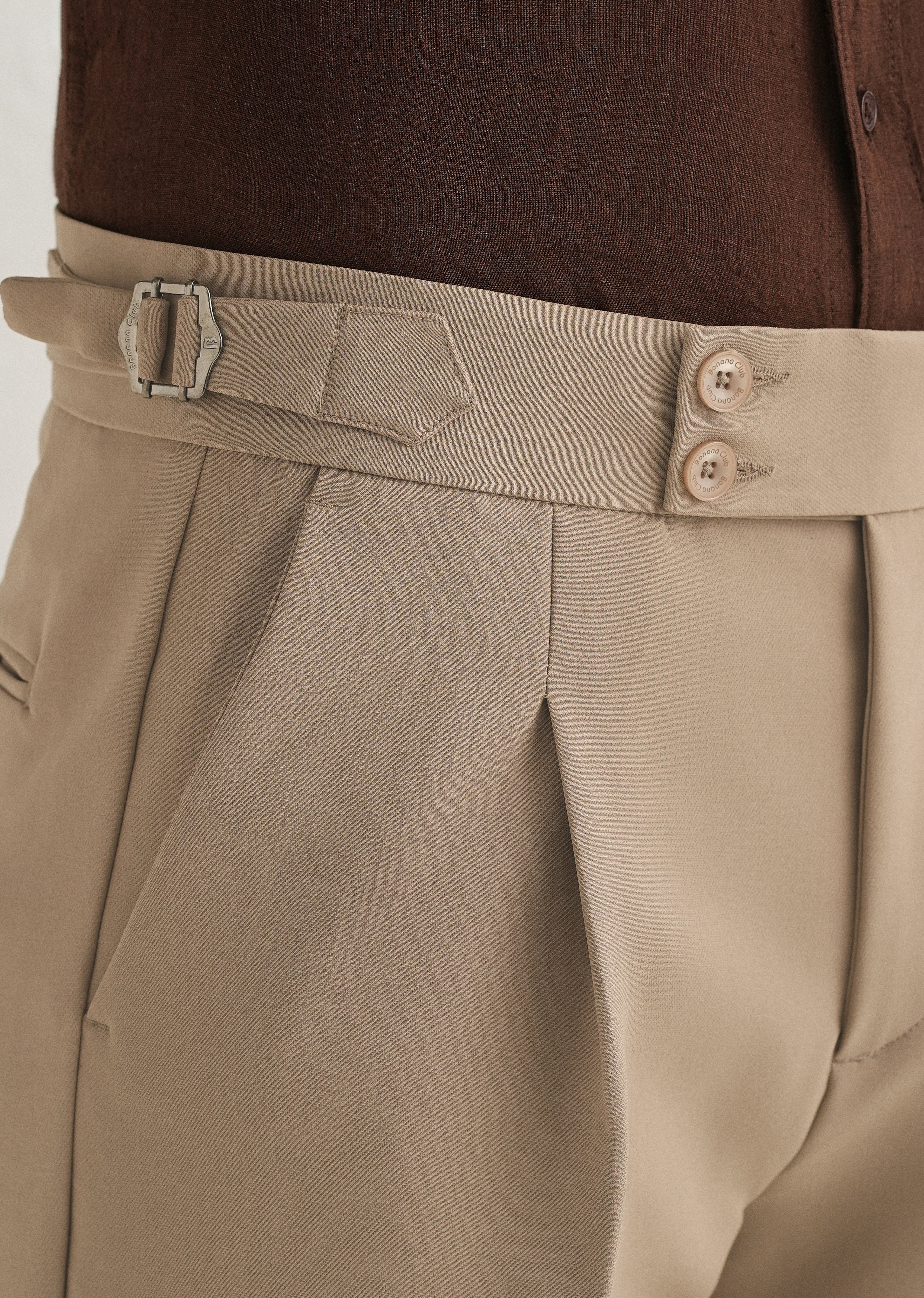 Khaki Beige Pleated Gurkha Pant