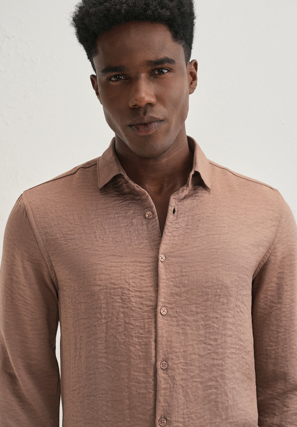 Wood Brown Plain Crushed Satin Shirt