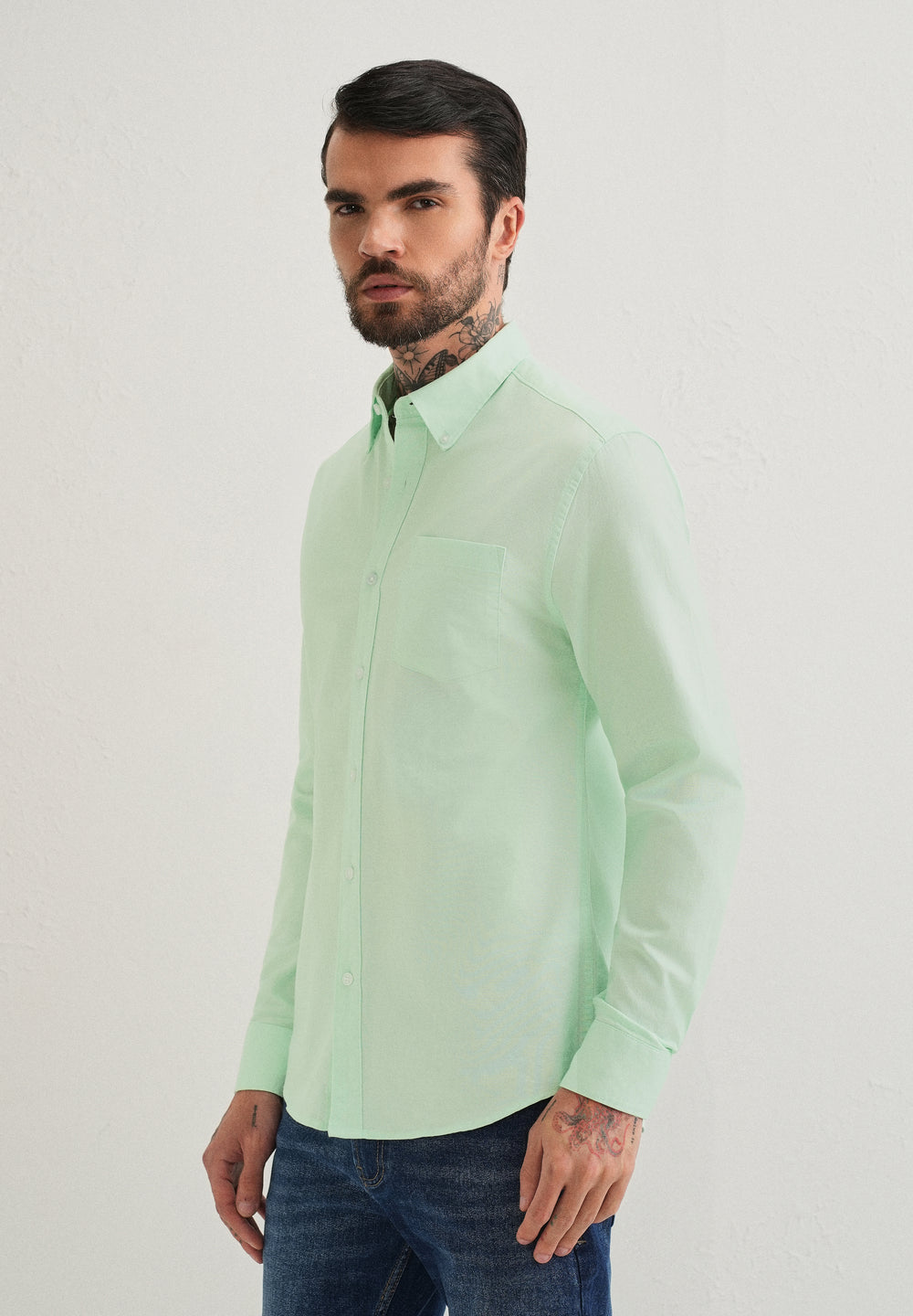 Mint Green Plain Cotton Oxford Shirt